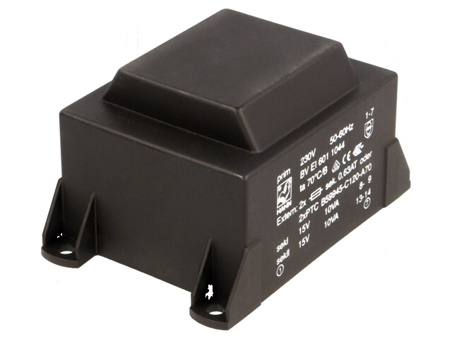 Transformator: ingegoten; 20VA; 230VAC; 15V; 15V; 667mA; 667mA; PCB Transformator: ingegoten; 20VA; 230VAC; 15V; 15V; 667mA; 667mA; PCB
